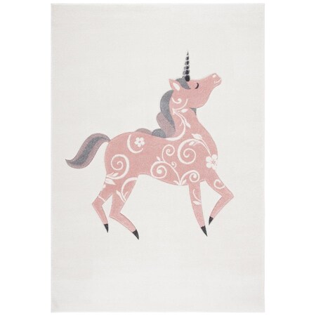 Flowers First 3 ft.-3 in. x 5 ft.-3 in. Carousel Kids & Youth Rectangle Power Loomed Rug, Ivory & Pink FL1862480